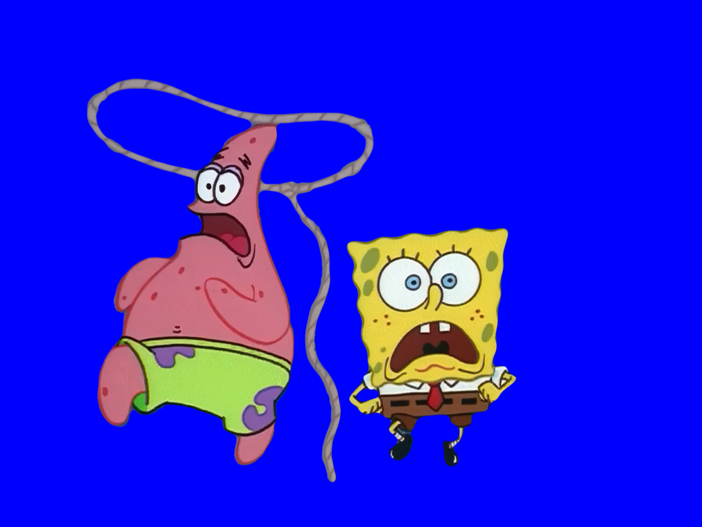 SpongeBob SquarePants and Patrick Running Away from Sandy meme V2 (Green Screen)