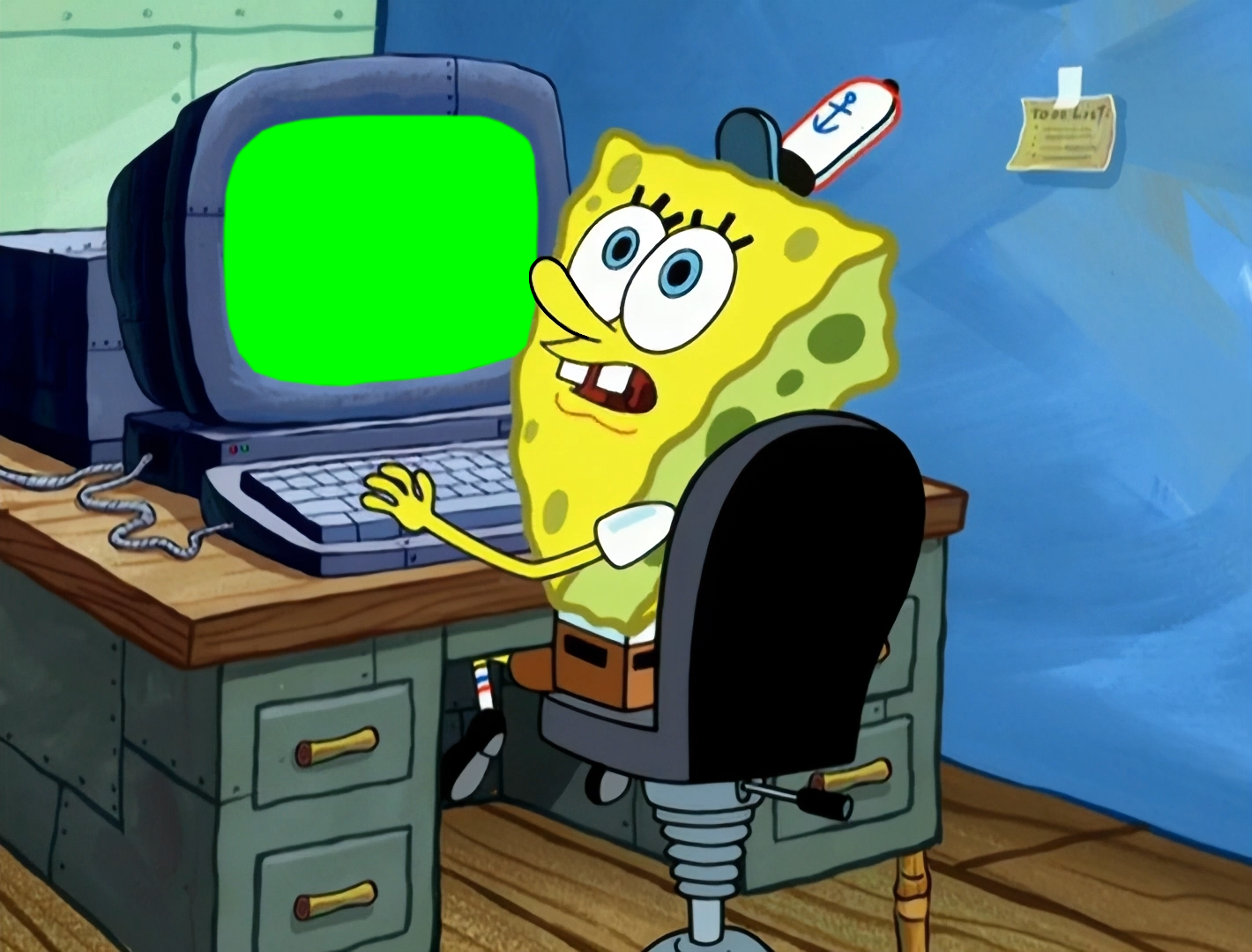 SpongeBob Typing on a Computer meme - SpongeBob SquarePants (Green Scr ...
