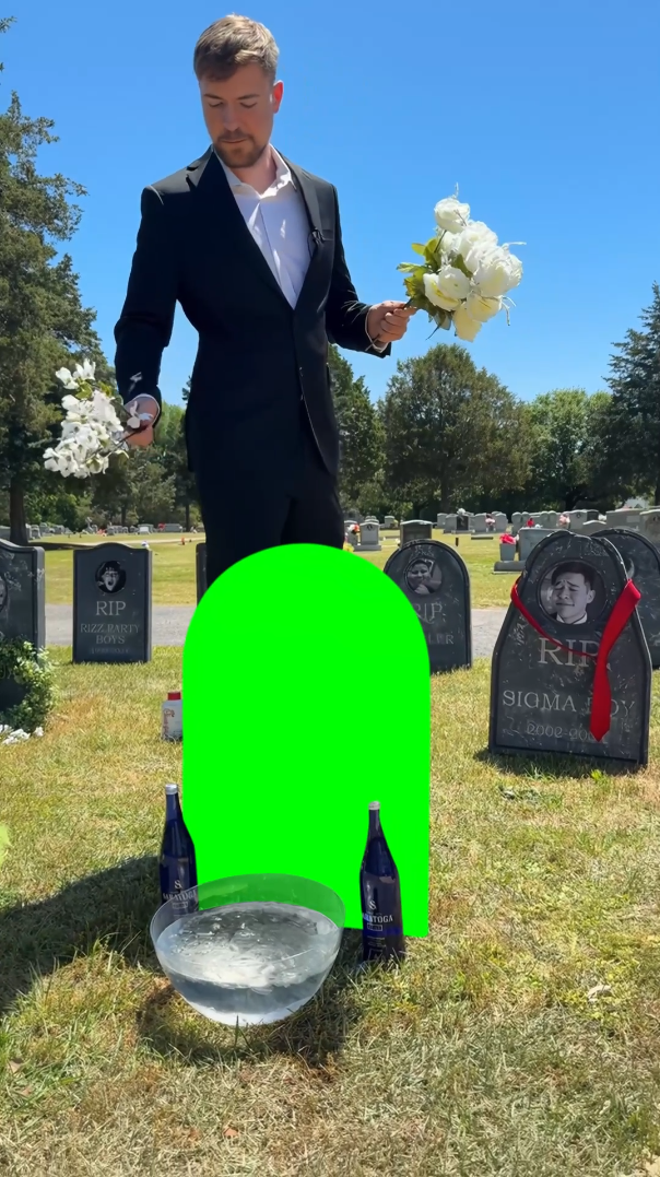 MrBeast putting Flowers on Graves meme (Green Screen)