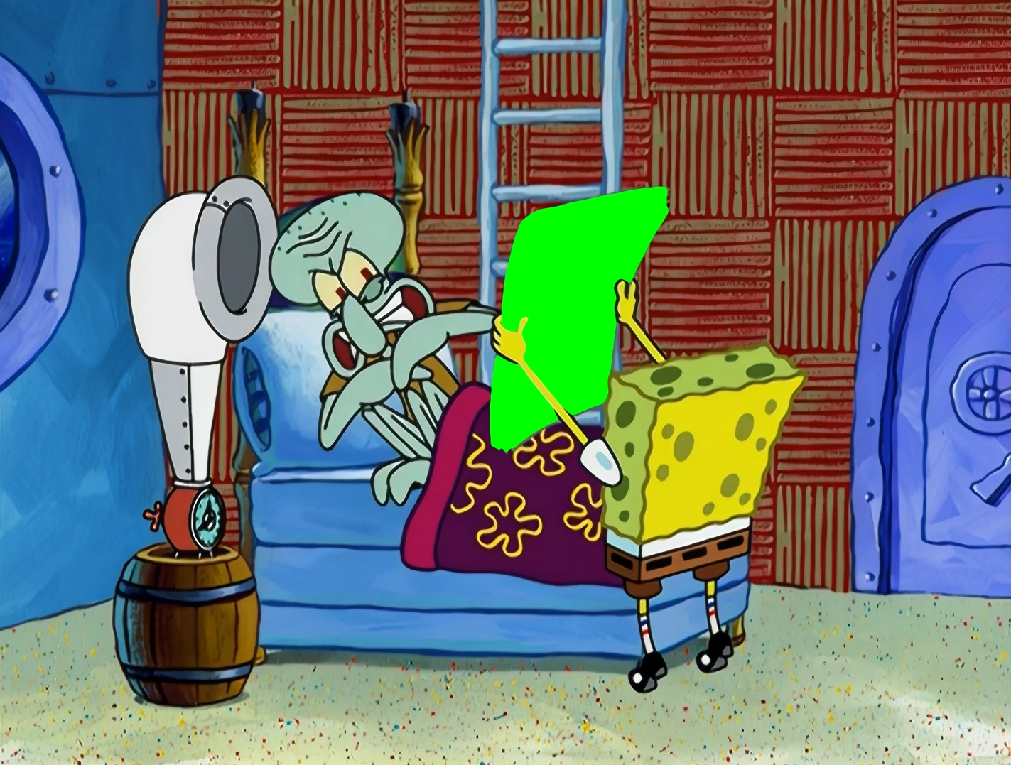 SpongeBob showing Squidward Job Listings meme V2 - SpongeBob SquarePants (Green Screen)