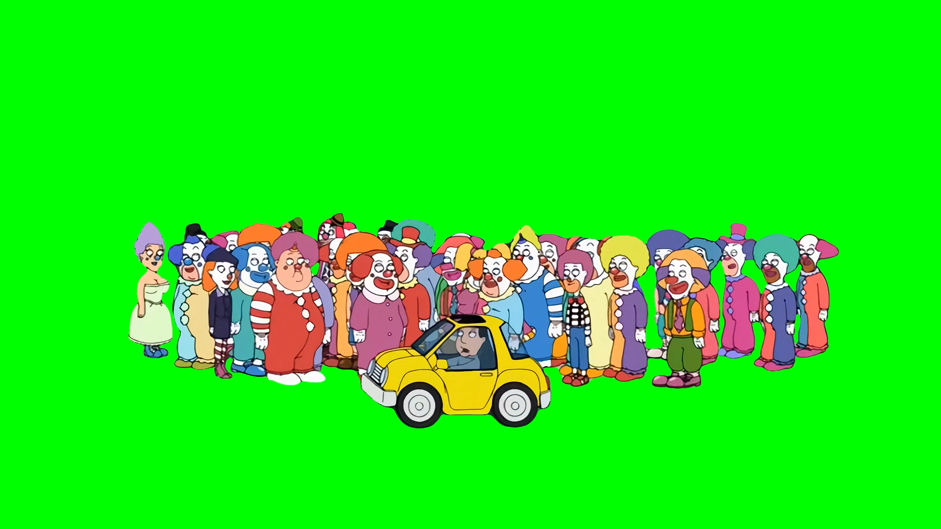 Family Guy Clowns Getting in Tiny Car meme  (Green Screen)