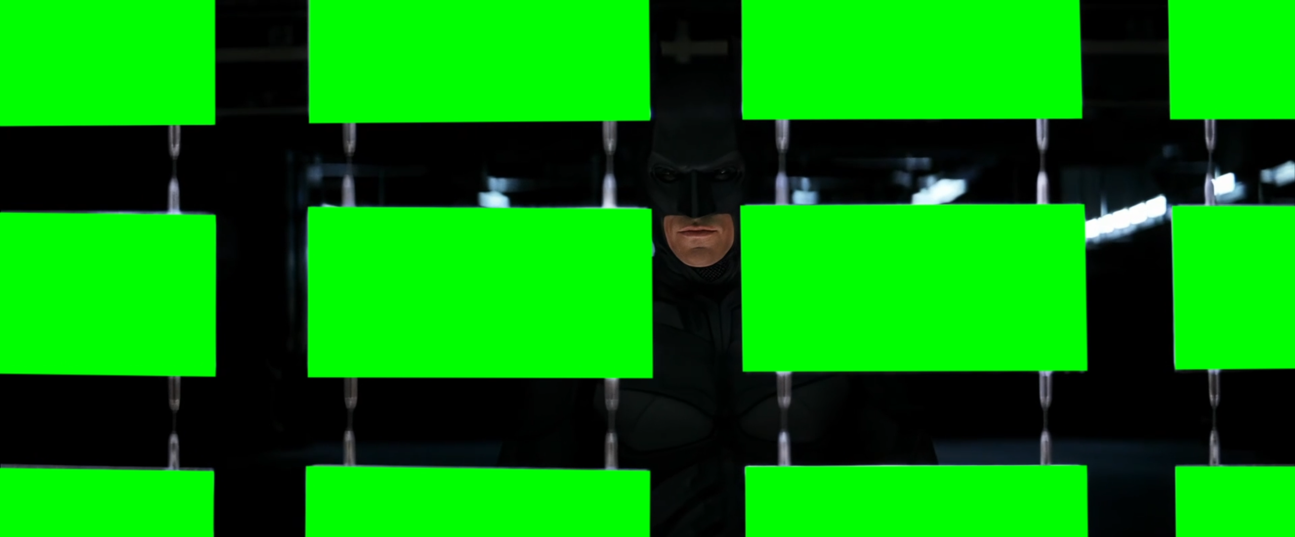 Batman and Lucius Fox Looking at Multiple Screens meme - The Dark Knight (Green Screen)