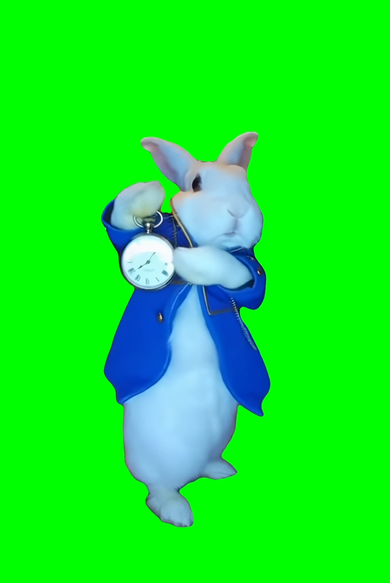 Rabbit Pointing At Clock meme - AI Version (Green Screen)