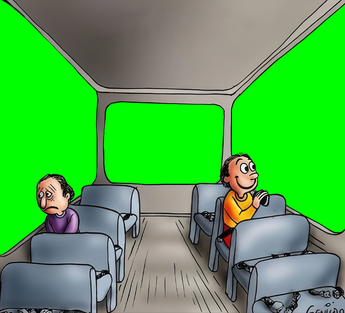 2 Guys Looking Outside Of Bus Window meme - Happy and Sad (Green Scree ...