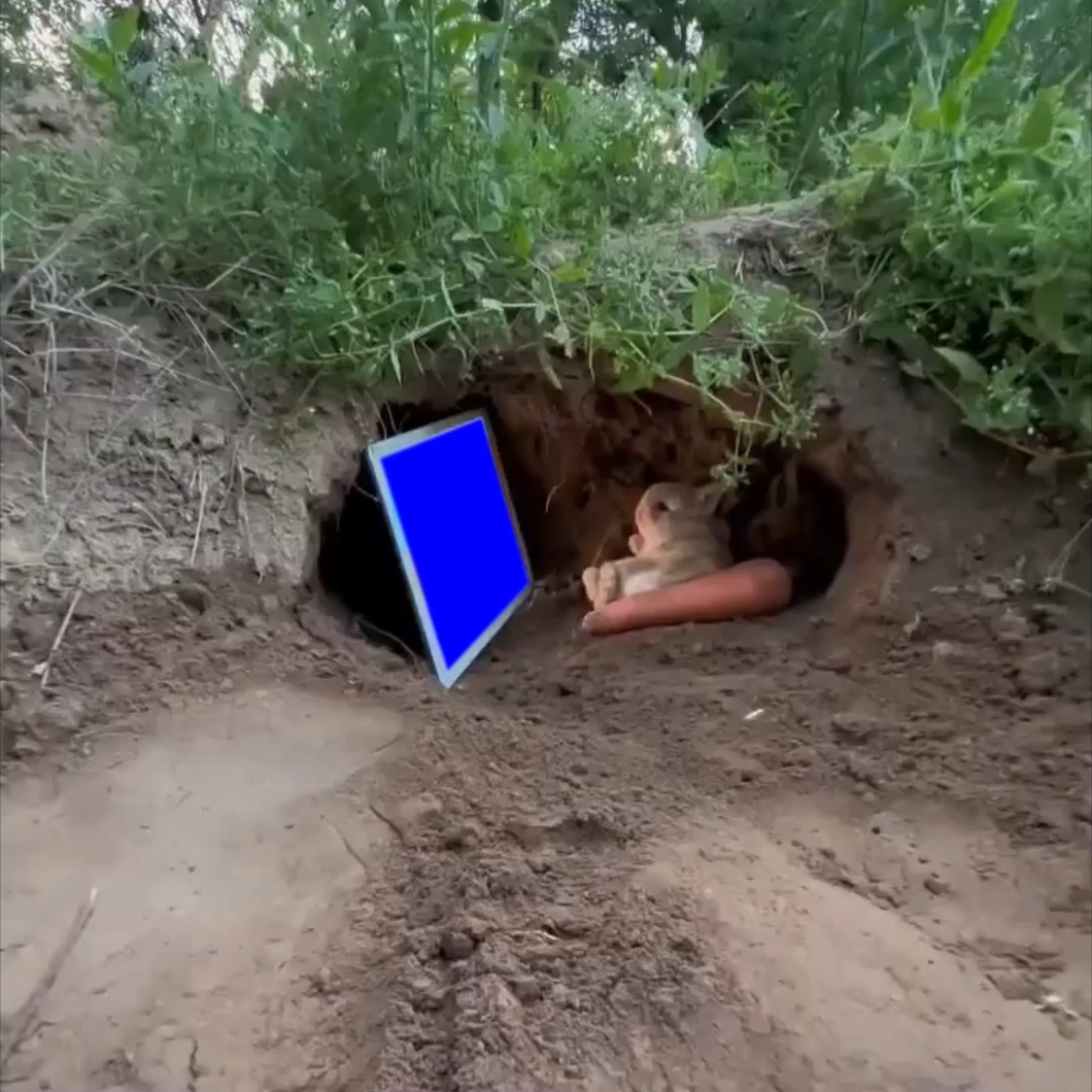 Cute bunny rabbit watching iPad tablet (Green Screen)