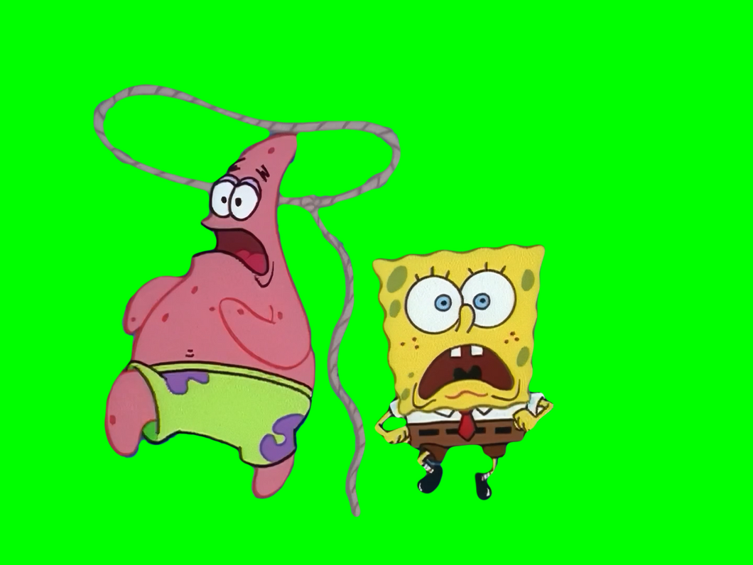 SpongeBob SquarePants and Patrick Running Away from Sandy meme V1 (Green Screen)