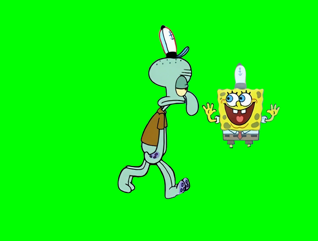 SpongeBob Sliding Across Glass Window and Looking At Squidward meme