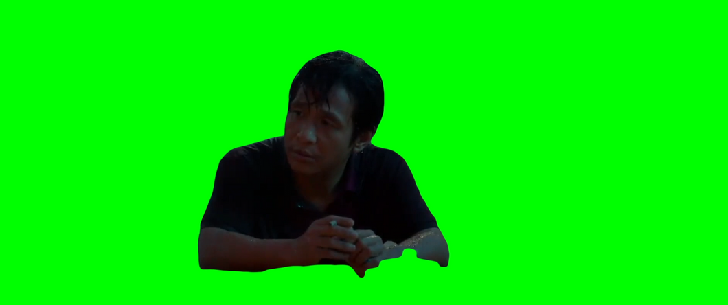 Sad man sitting at table v2 (Green Screen)