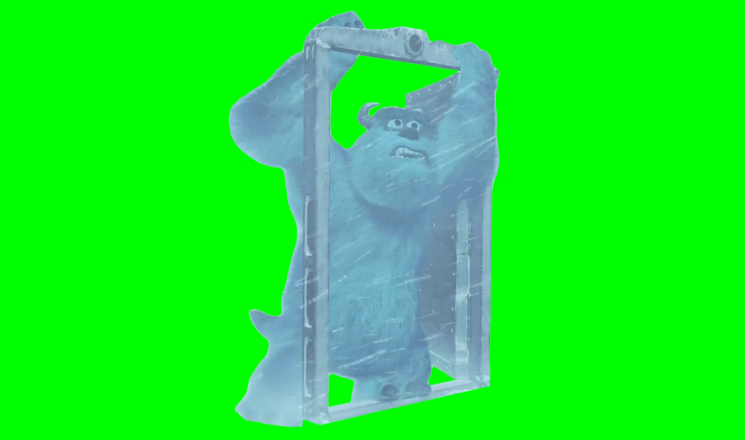Monsters Inc. - Sulley trying to open empty door during Snowstorm (Green Screen)