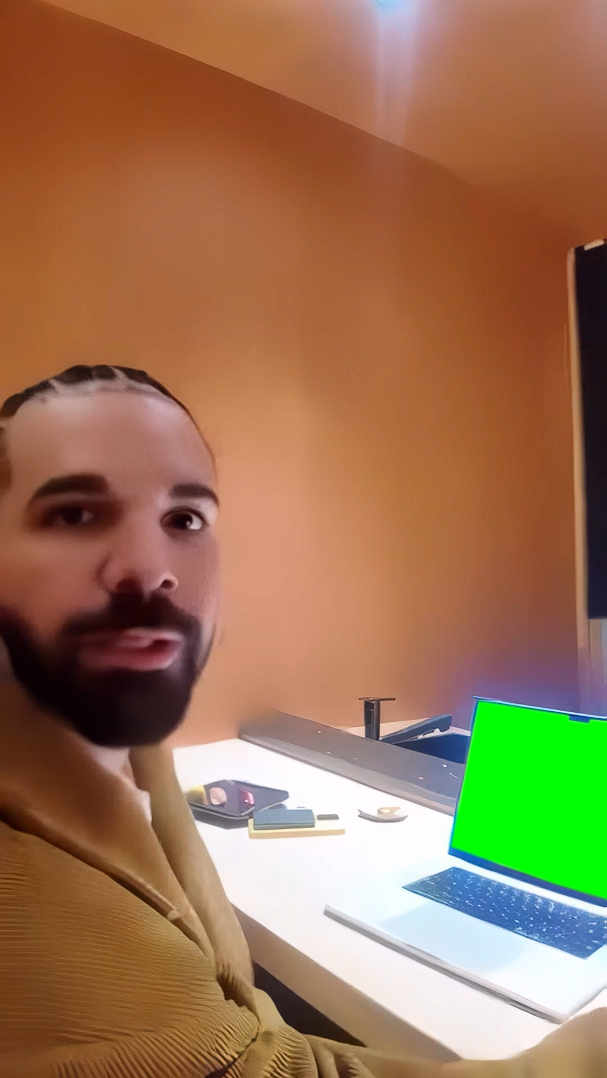 Drake Using His Laptop meme (Green Screen) – CreatorSet