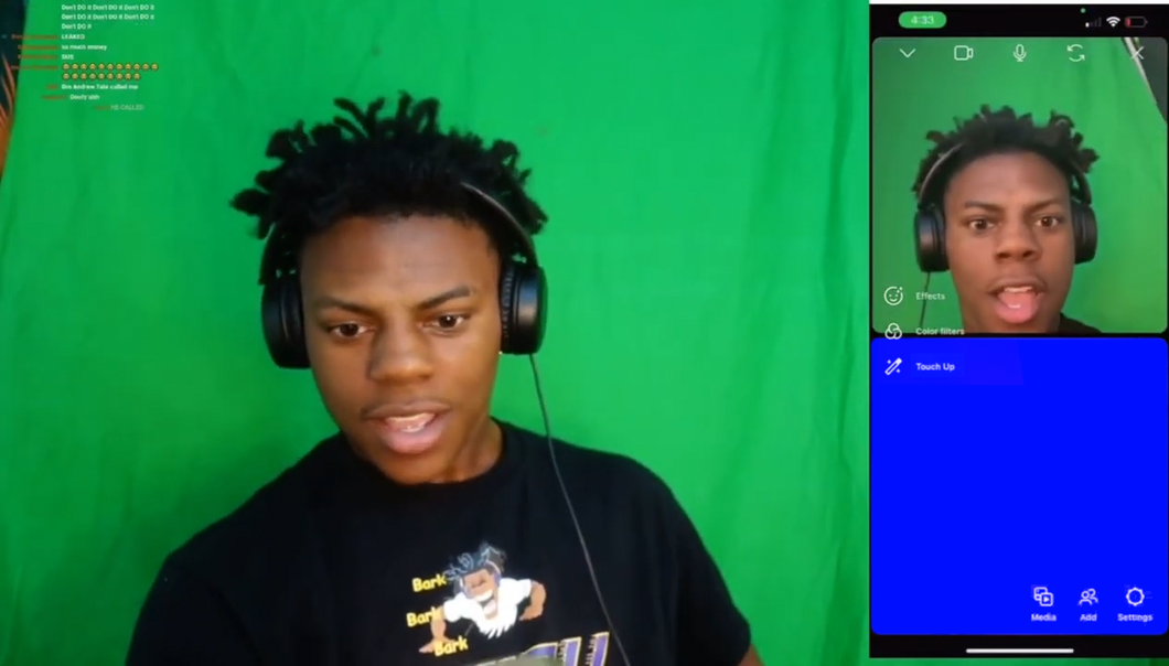 Andrew Tate Calls IShowSpeed (Blue Screen)