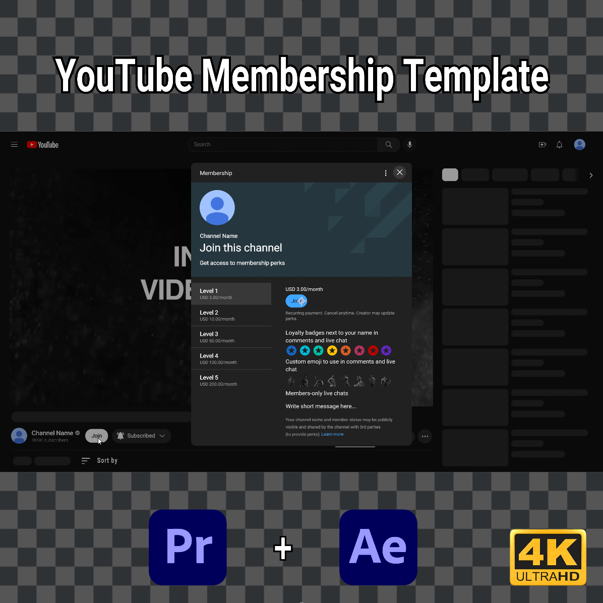 YouTube Membership Join Animation Template | Dark Mode