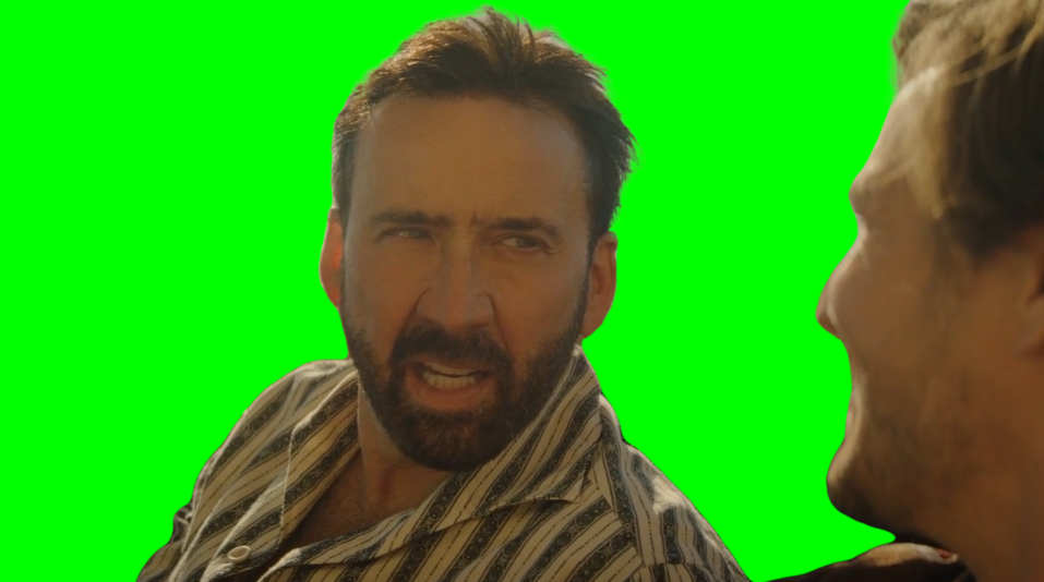 Pedro Pascal smiling at Nic Cage Meme (Green Screen)