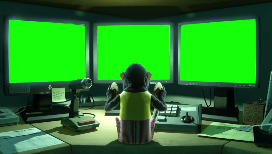 Monkey Watches Security Camera (Green Screen)