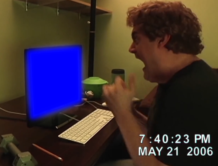 Scary Maze Jump Scare - Guy Punches Computer Screen (Shorter Version) (Green Screen)